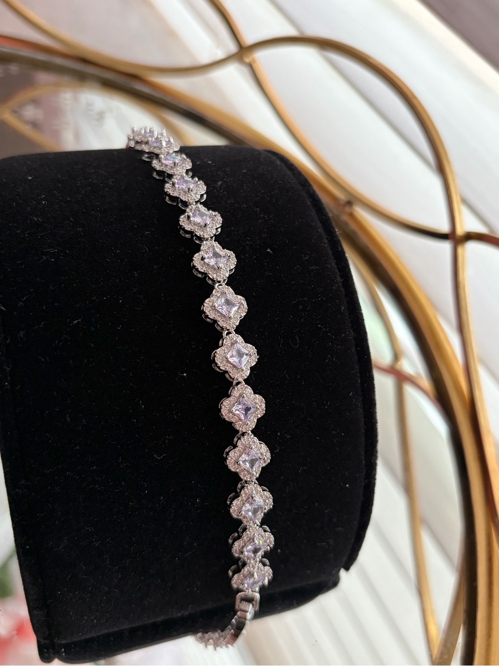 Sparkling Silver with lilac accents Cubic Zirconia Tennis Bracelet - Silver